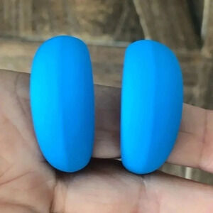 Cobalt Blue Large Silicone & Stainless Steel Retro Hoop Earrings NWT